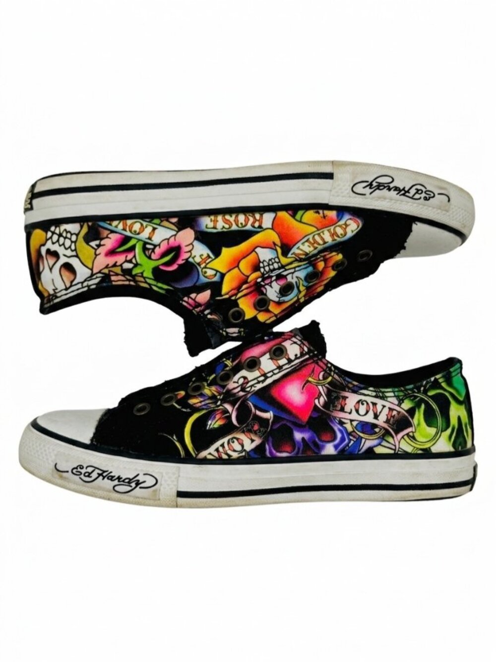 VTG Ed Hardy Black Tattoo Graphic Canvas Sneakers 7 | Trashy Y2K McBling Grunge